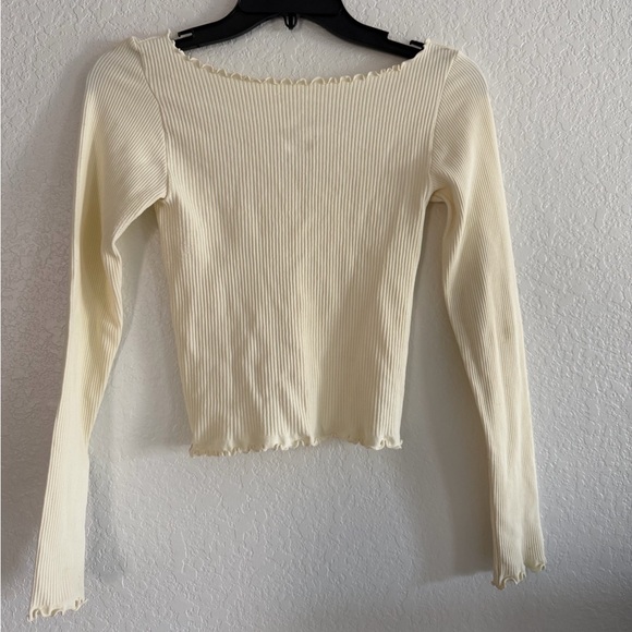 Free People Cream Long Sleeve Ribbed Top - Picture 7 of 9
